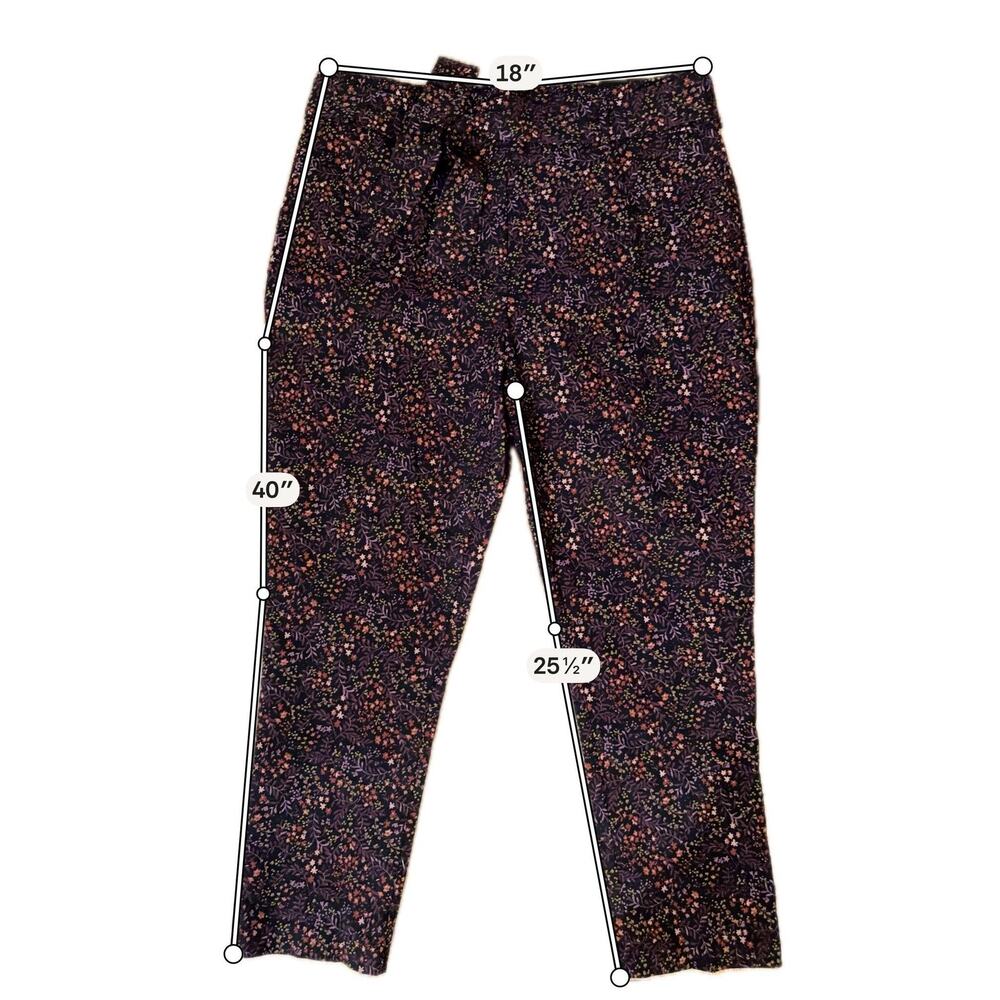 Jules & Leopold Dress Pants Sz XL Black Floral Ponte High Waist Tie Belt Ankle - Picture 5 of 10